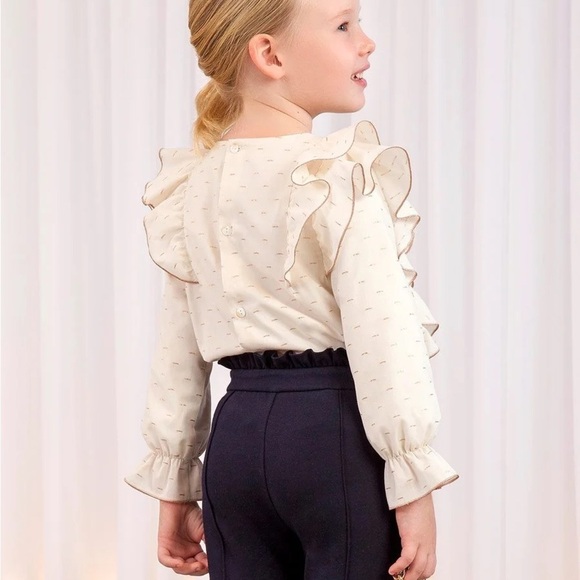 Abel & Lula Crème & Gold Holiday blouse. Rose Gold Metallic Stitching. Christmas - Picture 2 of 9